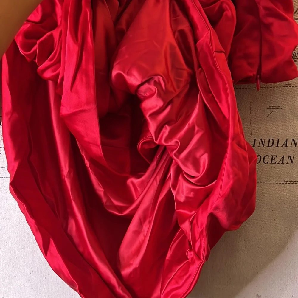 RARE HOUSE OF CB 'Rita' Red Satin Wrap Plunge Dress NWOT - Picture 15 of 15